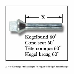 Hjulbolte kegle 14x1,5 - 33 mm gevind, slv, 10 stk.