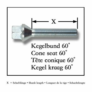 Hjulbolte kegle 14x1,5 - 33 mm gevind, sort, 10 stk.