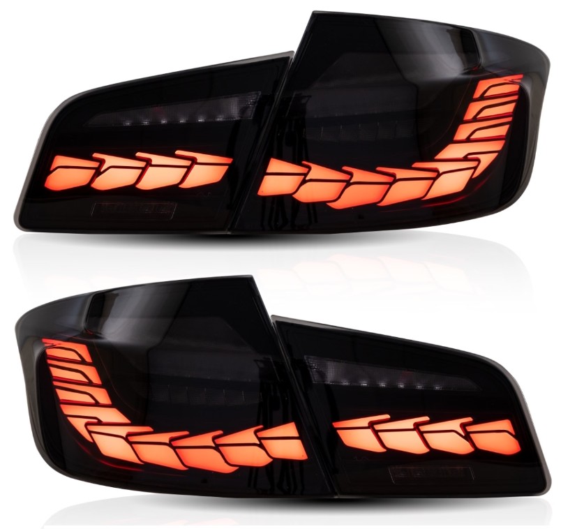 OLED baglygter sæt med dynamiske blink i sort/røgfarvet til BMW 5-serie F10 sedan, 2011-2019