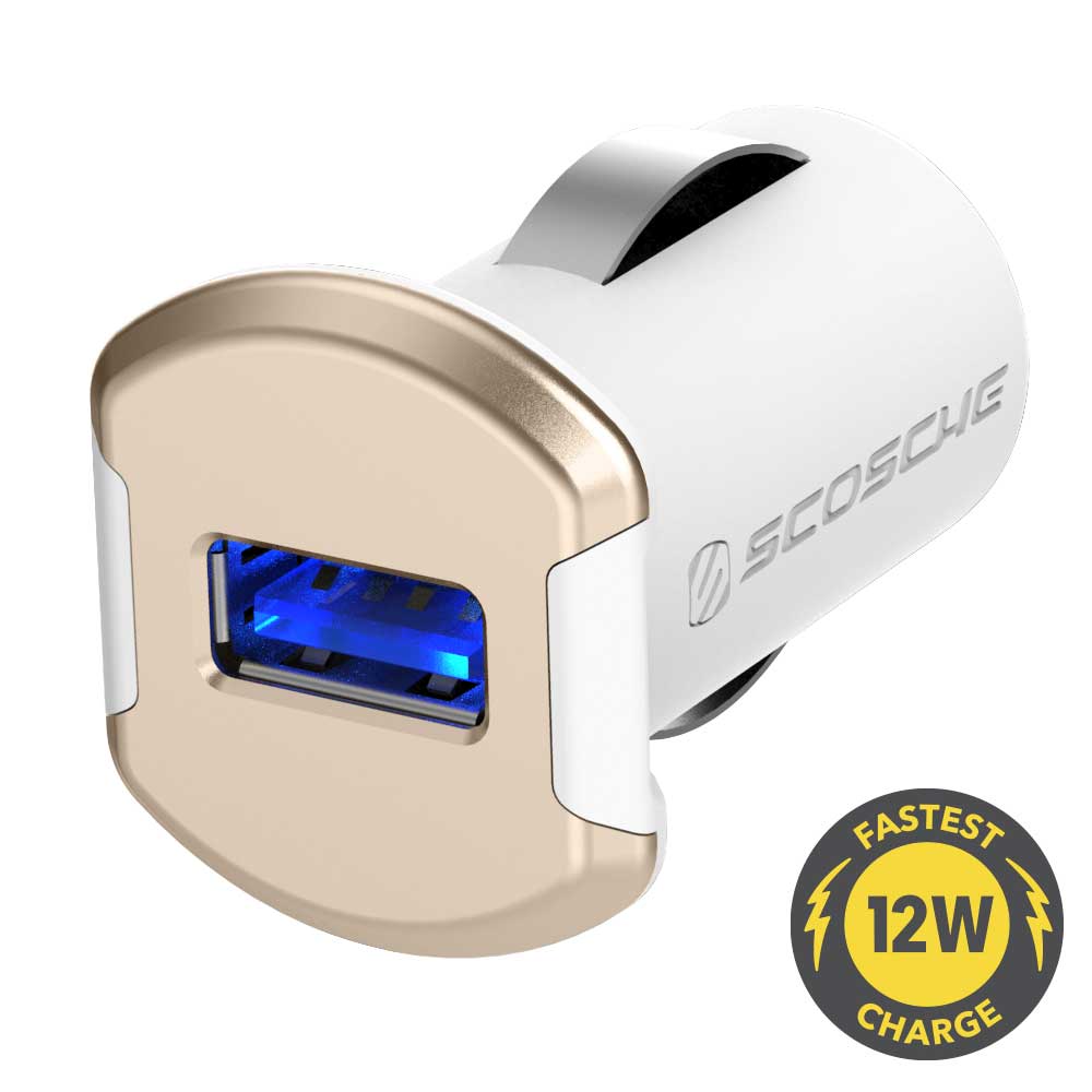 Scosche reVOLT - Enkel USB lader til bil - Hvid/Guld