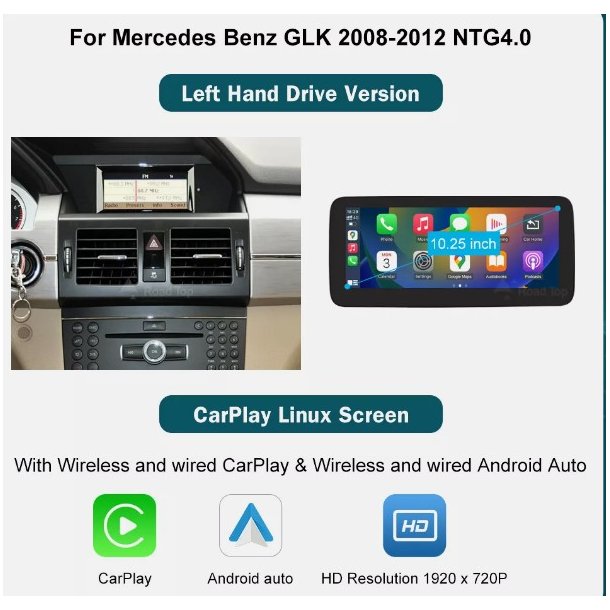 Multimedia m. touch screen, CarPlay, til Mercedes GLK NTG4.0, rgang 2008-2012