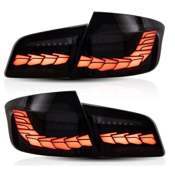 OLED baglygter s�t med dynamiske blink i sort/r�gfarvet til BMW 5-serie F10 sedan, 2011-2019