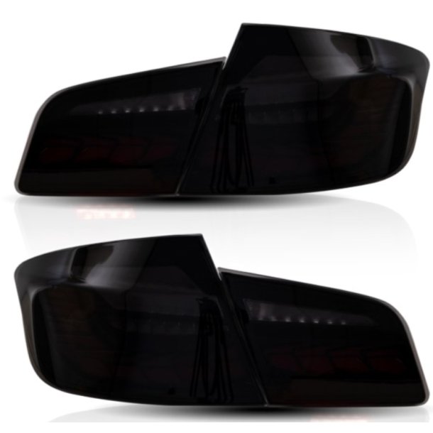 OLED baglygter s�t med dynamiske blink i sort/r�gfarvet til BMW 5-serie F10 sedan, 2011-2019