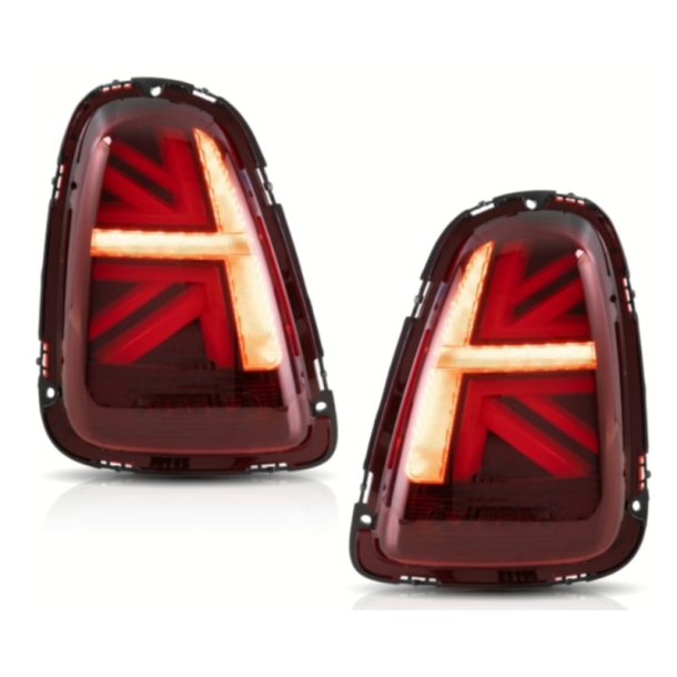 LED baglygter med Union Jack design i r�d/klar til Mini R56, R57, R58 og R59