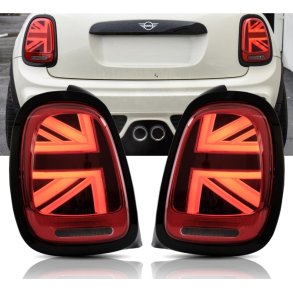 LED baglygter s�t med dynamiske blink (Union Jack) r�d/klar til Mini Cooper F55, F56 og F57