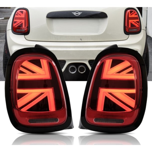 LED baglygter s�t med dynamiske blink (Union Jack) r�d/klar til Mini Cooper F55, F56 og F57