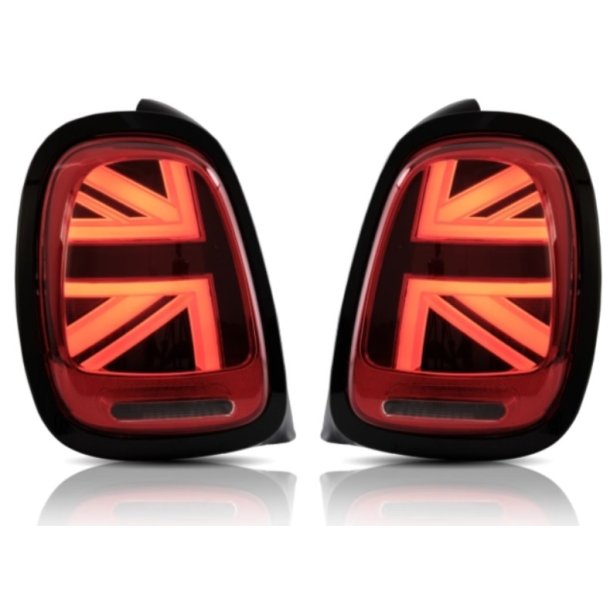 LED baglygter s�t med dynamiske blink (Union Jack) r�d/klar til Mini Cooper F55, F56 og F57