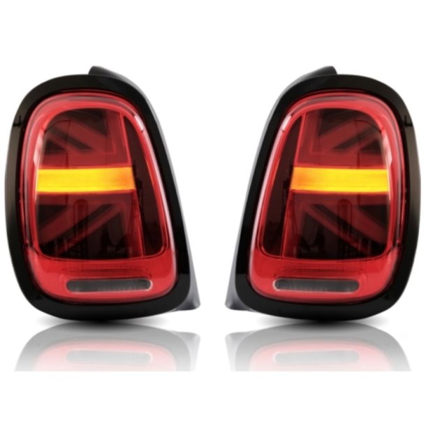 LED baglygter s�t med dynamiske blink (Union Jack) r�d/klar til Mini Cooper F55, F56 og F57