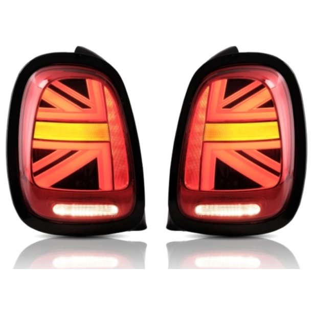 LED baglygter s�t med dynamiske blink (Union Jack) r�d/klar til Mini Cooper F55, F56 og F57