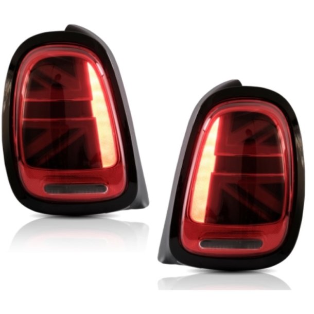 LED baglygter s�t med dynamiske blink (Union Jack) r�d/klar til Mini Cooper F55, F56 og F57