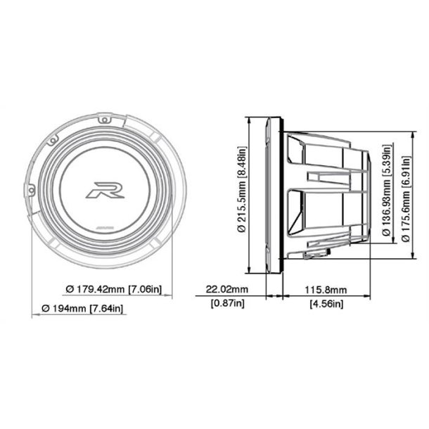 Alpine R2-W8D2 8" Aktiv Subwoofer 2 ohm, R-Serie