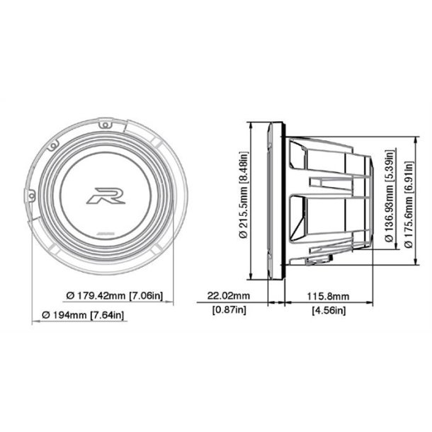 Alpine R2-W8D4 8" Aktiv Subwoofer 4 ohm, R-Serie