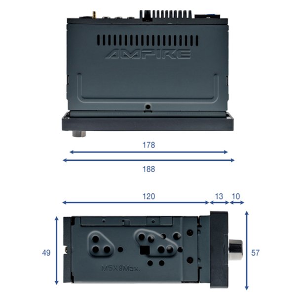 Ampire 1-DIN sk�rm med CarPlay Android Auto
