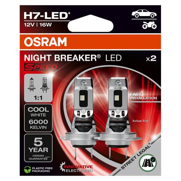 Osram Night Breaker LED Speed H7 ECE Godkendt - 2 stk.