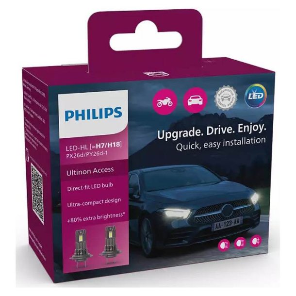 Philips Retrofit LED forlygteprer H7/H18 12V, 2 stk.