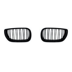 JOM Frontgrill med dobbelt ribbe i blank sort til BMW Serie 3 E46 4-drs, rgang 2001-2005