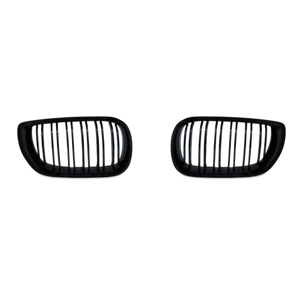 JOM Frontgrill med dobbelt ribbe i blank sort til BMW Serie 3 E46 4-drs, rgang 2001-2005