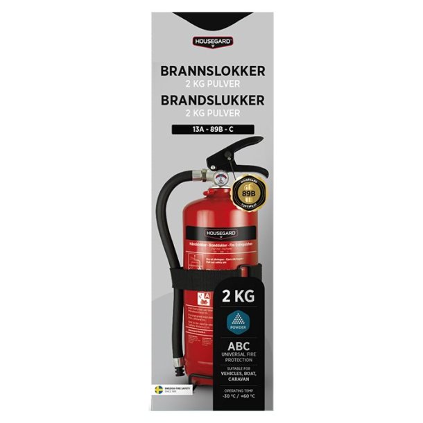 Housegaard brandslukker pulver 2 kg. med beslag