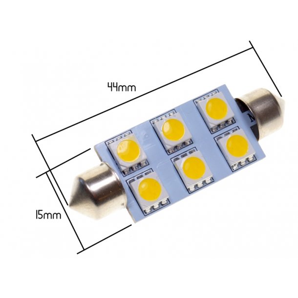 Pinolpre 12V 6xLED 44 mm - Xenon hvid - 1 stk.
