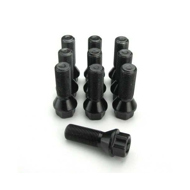 Hjulbolte kegle 14x1,5 - 33 mm gevind, sort, 10 stk.