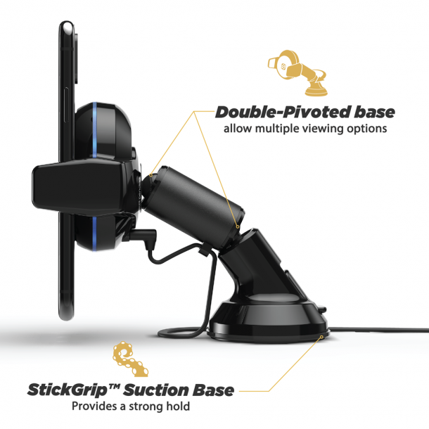 Scosche magicGRIP Double-Pivot Qi trdls opladning til Bil - sugekop