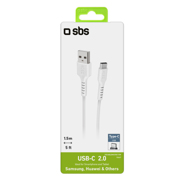SBS data- og opladningskabel USB 2.0 - USB C 1,5 meter - Hvid