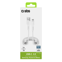 SBS data- og opladning spiralkabel USB 2.0 - USB C. 17-100 cm - Hvid