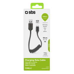 SBS data- og opladning spiralkabel USB 2.0 - USB C. 17-50 cm - Sort