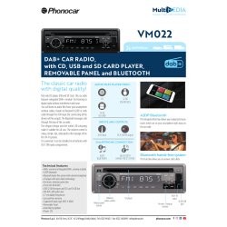 Phonocar autoradio 1 DIN med DAB+, CD, BT, USB, SD og aux