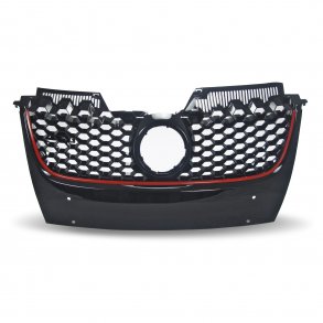 JOM Frontgrill GTI look med honey comb gitter i sort med rd liste til VW Golf 5