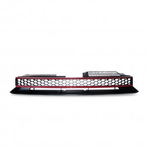 JOM Sports Frontgrill med honey comb gitter i sort med rd liste til VW Golf 6 GTI, rgang 2008- 