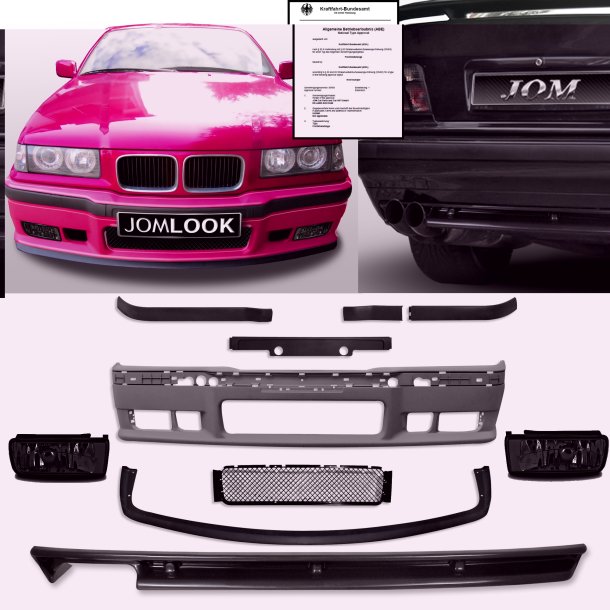 JOM Kofanger kit inkl. rgfarvet tgelygter &amp; hkskrte til BMW 3-serie E36 Sedan, Coup &amp; Cabriolet
