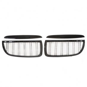 JOM Frontgrill med dobbelt ribbe i blank sort til BMW serie 3 E90 rgang 2005-2008