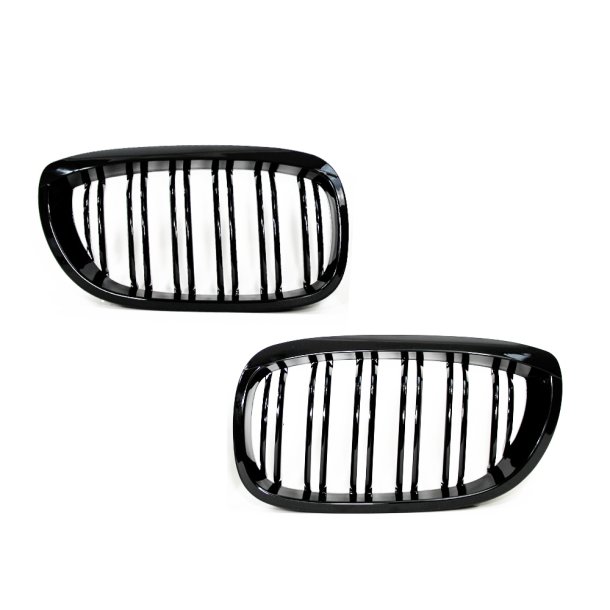 JOM Frontgrill med dobbelt ribbe i blank sort til BMW Serie 3 E46 2-drs, rgang 2003-2006
