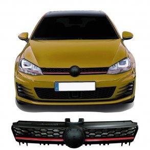 JOM Frontgrill med honeycomb gitter i sort med rd/krom liste til VW Golf 7 rgang 08.2012-