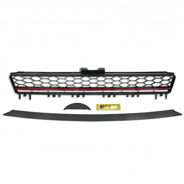 JOM Frontgrill med honeycomb gitter i sort/rd til VW Golf 7 rgang 08.2012- - uden logo