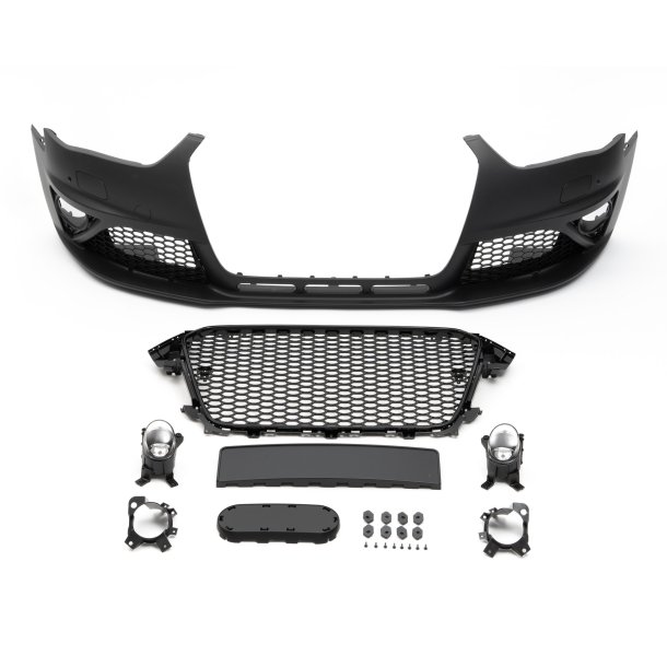 JOM Frontkofanger i sport-design inkl. grill og tgelygter (SRA/PDC) Audi A4 B8 Facelift, 2011-2015