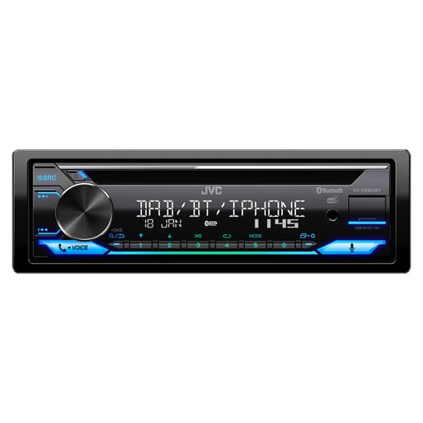 JVC KD-DB922BT - 1-DIN bilradio med DAB+, Bluetooth og CD - 4x50W