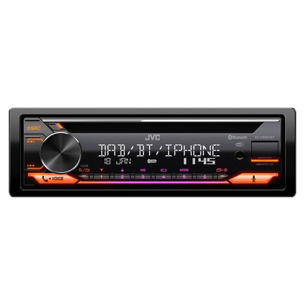 JVC KD-DB922BT - 1-DIN bilradio med DAB+, Bluetooth og CD - 4x50W