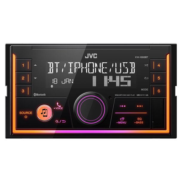 JVC KW-X850BT - 2-DIN bilradio Bluetooth, USB og variabel farvebelysning � 4x50W