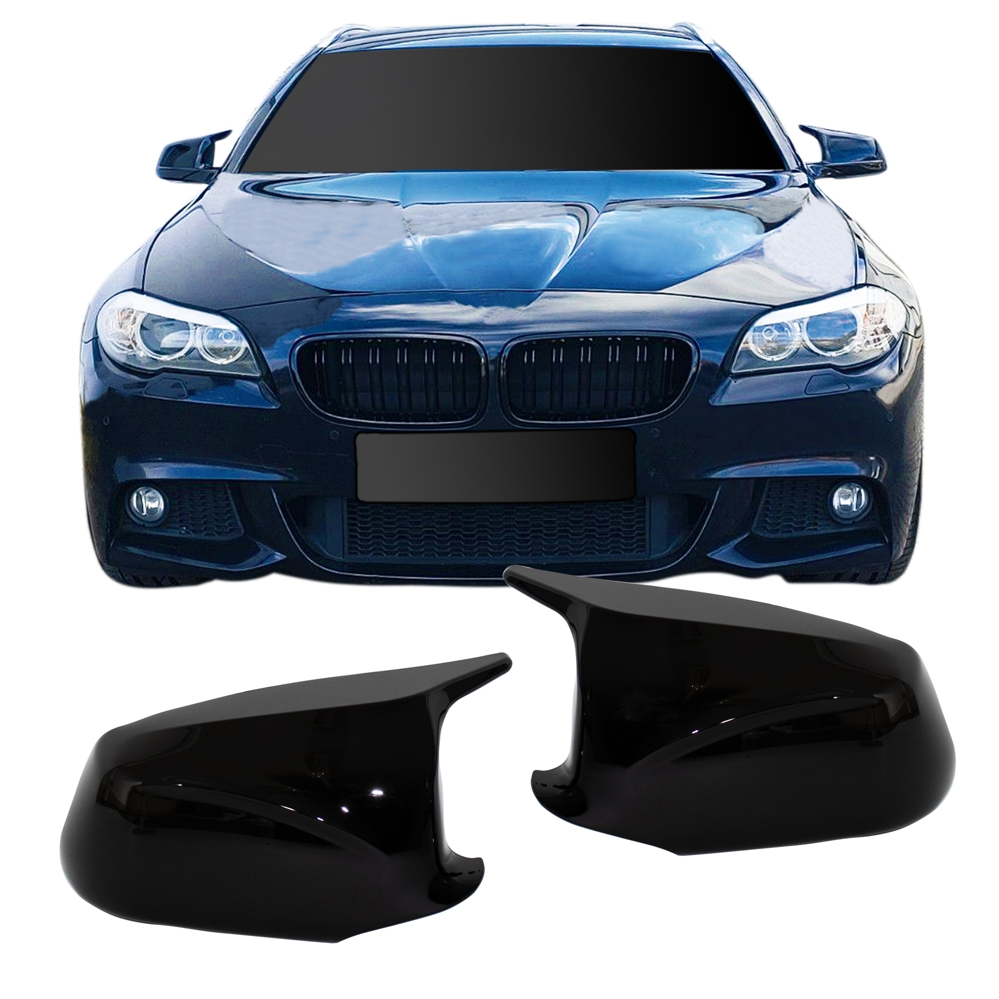 Spejlcover sæt i blank sort til BMW 5 serie F10, F11 Sedan / Touring, pre-facelift, 2010-2013